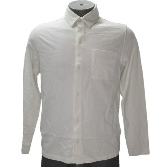 NEW VINCE Sueded Cotton Jersey Long Sleeve Button-Front Shirt - Off White M